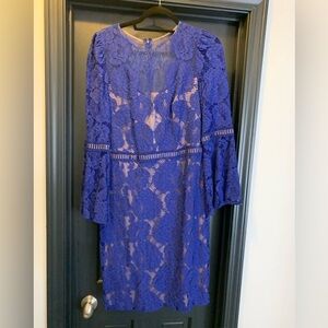 Tadashi Shoji nave blue lace bell sleeve dress